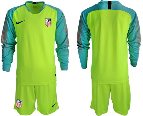 USA Blank Shiny Green Goalkeeper Long Sleeves Soccer Country Jersey